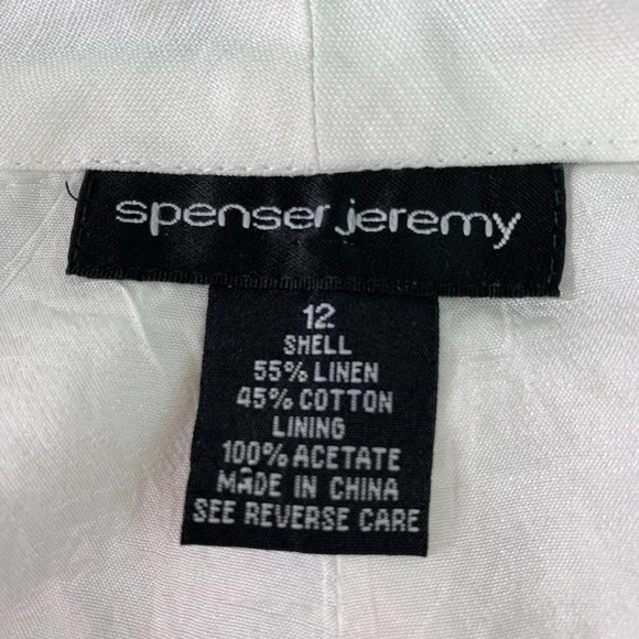 Spenser Jeremy Linen Blend Cropped Pants Women Size 12 White Shell Embellished - Picture 14 of 15